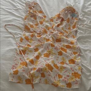 LOFT Floral Wrap dress with Orange and Yellow Accents